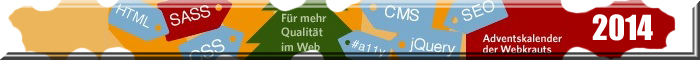 Banner des Webkrauts-Adventskalender - buntes Puzzle und diverse Texte